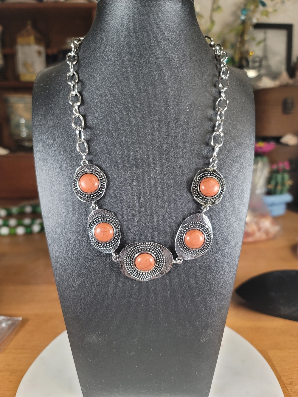 paparazzi Silver Necklace with Brown Cabochons